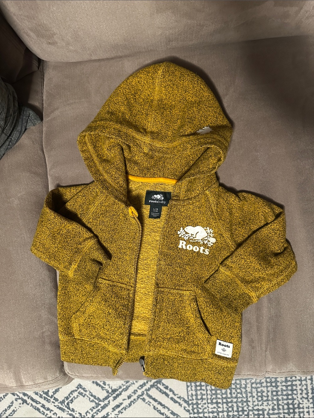 Roots toddler Yellow Mustard Hooded Zip Sweatshirt 18mo